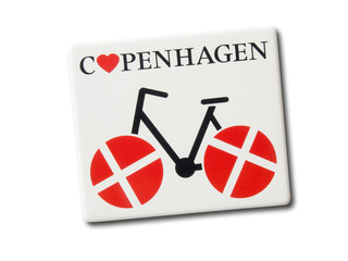 Wall Mural - Copenhagen souvenir refrigerator magnet isolated on white. Refrigerator magnets are popular souvenir and collectible objects. 