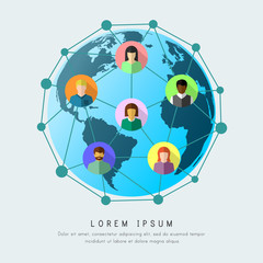 Poster - Social network as worldwide connection and communication concept. Multiethnic people connecting to each other around the globe.