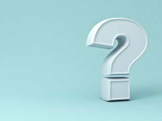 Leinwandbilder - White question mark on green pastel color background with blank space and shadow . 3D rendering.