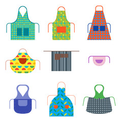 Canvas Print - Cartoon Cooking Aprons Color Icon Set. Vector