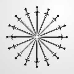 Wall Mural - Iron swords piled in a circle. Vector illustration.