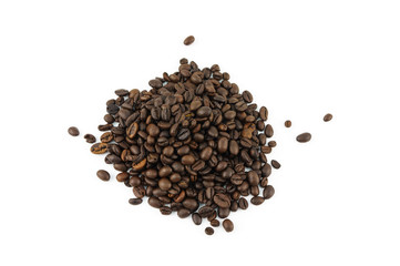 Coffee beans isolated on white background with copy space.