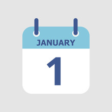 Flat Icon Calendar 1st January Isolated On Gray Background. Vector Illustration.