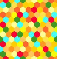 Poster - Abstract vector seamless pattern with honeycombs. Flat illustration of wasps. Color image with geometric figures. Hipster filing. Cute and beautiful honey print. Multipurpose background.