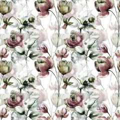 Canvas Print - Seamless pattern with Original flowers