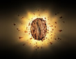 Explosion of coffee bean in the dark
