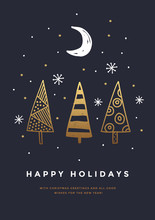 Merry Christmas Greeting Card Set With Cute Xmas Tree And Snow-flakes. Decorative Vector Illustration For Winter Happy Holidays.