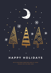 Wall Mural - merry christmas greeting card set with cute xmas tree and snow-flakes. decorative vector illustratio