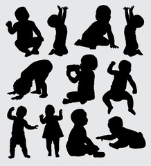 Poster - babies action silhouette. good use for symbol, logo, web icon, mascot, sign, sticker, or any design you want.