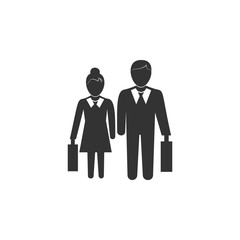 Poster - Pictogram of a businessman and a businesswoman icon. Business, human resource sign. Looking for talent. Search man vector icon. Job search icon