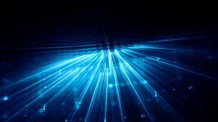 Poster - Abstract blue and black background. Fractal graphics series. Three-dimensional composition of bokeh blurs and light beams.