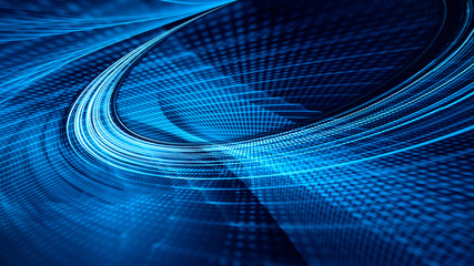 Aufkleber - Abstract blue and black background texture. Dynamic curves ands blurs pattern. Detailed fractal graphics. Science and technology concept.