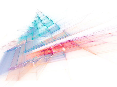 Abstract multicolor background element on white. Fractal graphics series. Three-dimensional composition of repeating grids. Information technology concept.
