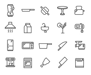 Poster - Set of kitchen thin line icons.