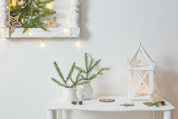 christmas decoration on background white wall