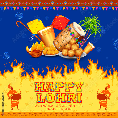 Cuadros en Lienzo Happy Lohri holiday background for Punjabi festival