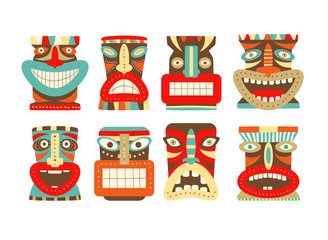 Wall Mural - Set of tiki tribal mask