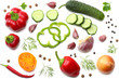 © Tatiana - mix of sliced cucumber, garlic, sweet bell pepper and parsley isolated on white background. top view