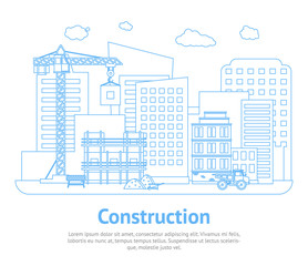 Sticker - Line Constructions Building on Background of City District Card Poster. Vector