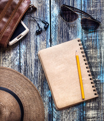 Vintage travel paper journal on the table