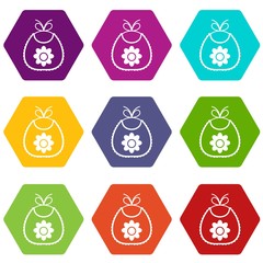 Canvas Print - Baby bib icon set color hexahedron
