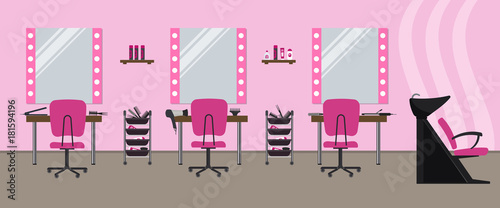 Interior Of A Hairdressing Salon In A Pink Color Beauty Salon