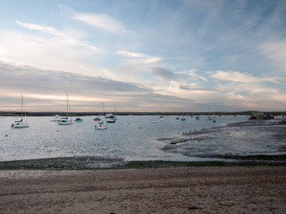 Wall Mural - marina harbour landscape beach ocean sky with moored boats