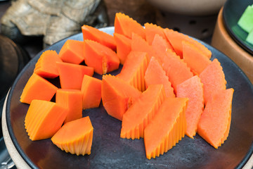 Wall Mural - sliced papaya on plate