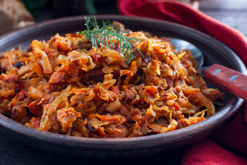 Wall Mural - Bigos, a traditional Polish dish with cabbage, horizontal