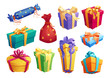 Gift box icon of present packaging with ribbon bow