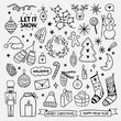 Cute hand drawn Christmas elements. New Year and Christmas doodle for greeting cards