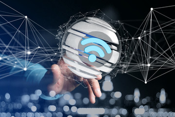 Poster - Wifi symbol displayed in a sliced sphere - 3d rendering