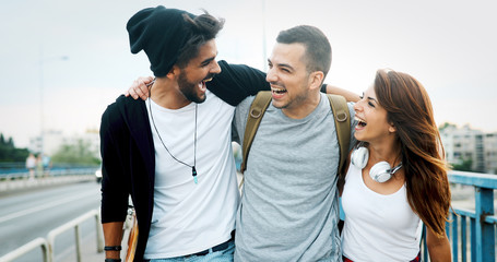 group of happy friends hang out together