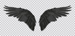 Vector pair of black realistic wings on transparent background