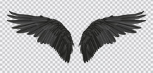 Vector Pair Of Black Realistic Wings On Transparent Background