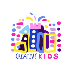 Wall Mural - Creative kids logo design template, labels and badges for kids club, center, school, art studio, toys shop and any other childrens projects colorful hand drawn vector illustration