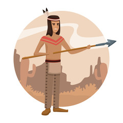 Poster - American indian cartoon in round icon