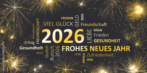 Poster Silvesterkarte mit Glückwünschen für 2026