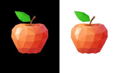 Wall Mural - Low poly red apple on black and white