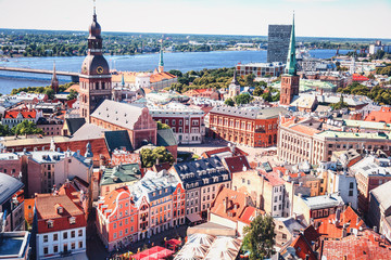 Wall Mural - Aerial view of Riga center from St. Peter's Church, Riga, Latvia