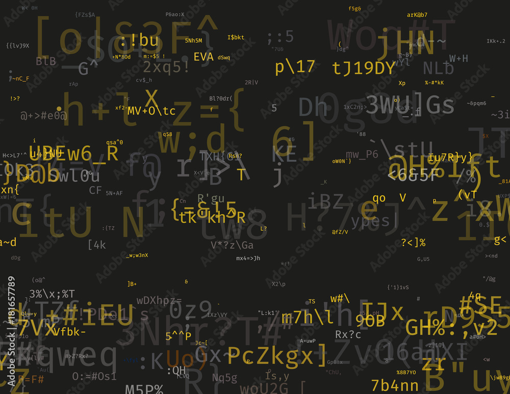 Modern vector illustration with array of symbols. Abstract ascii glitch ...
