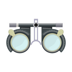 Wall Mural - Eye optometry trial lens frame for eye vision test on white background, cartoon illustration of medical accessory for correct vision. Vector