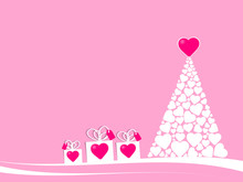 Christmas Tree Made With Many White Hearts And A Big Pink Heart On The Top With Three Gift Boxes. Christmas Illustration For Female Teenager Target