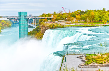 Wall Mural - view of niagara falls from american side in autumn.