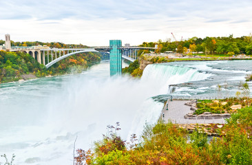 Wall Mural - view of niagara falls from american side in autumn.