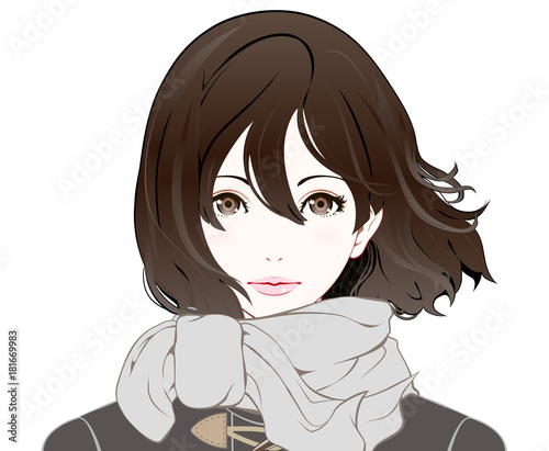 女性の表情 冬服 真顔 なびく髪 Stock イラスト Adobe Stock