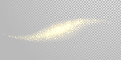Poster - Christmas holiday golden glitter light wave background template of sparkling gold particles and shiny confetti effect. Vector glittering shimmer glare trail for New Year or Christmas white design