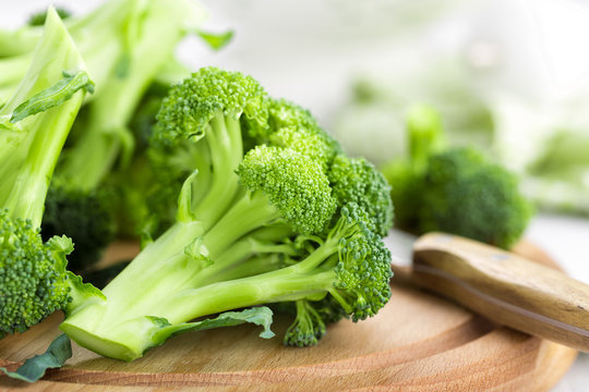 fresh broccoli on white background closeup