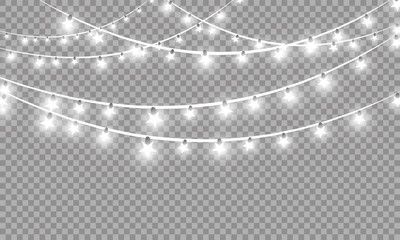 Wall Mural - Christmas lights isolated on transparent background. Xmas glowing garland. Vector illustration