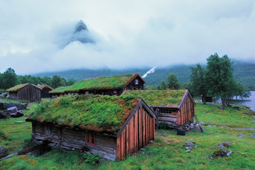 Wall Mural - Norwegian grass roof old house